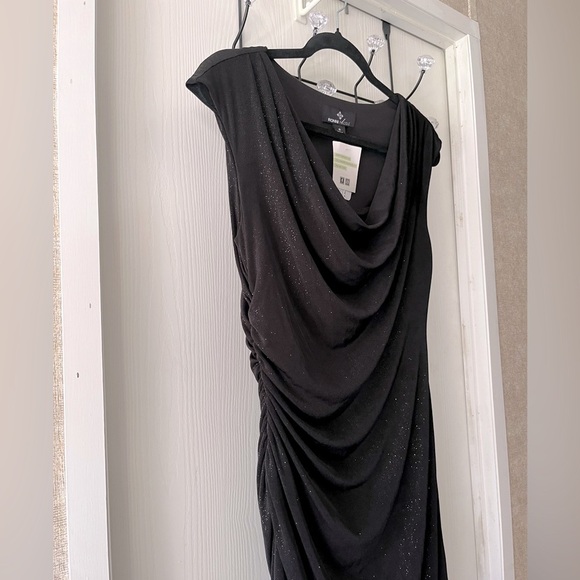 Ronni Nicole Black Glitter Draped Midi Dress - Picture 4 of 5